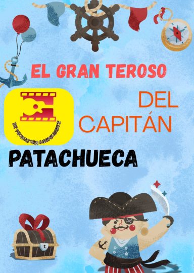 Ilustración colorida con un pirata y el texto "El Gran Teroso del Capitán Patachueca".